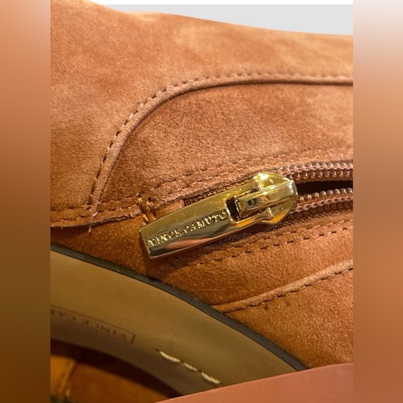 Vince Camuto Enverna Ankle Boots Women’s Size 7 Warm Caramel Leather Block Heel - Picture 6 of 8